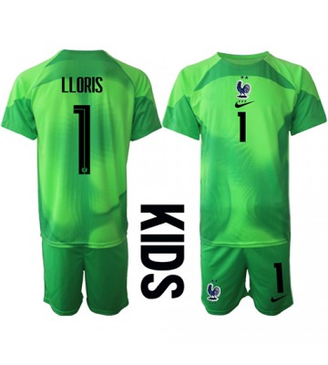 Frankrike Hugo Lloris #1 Målvakt Borta Kläder Barn VM 2022 Kortärmad (+ Korta byxor)